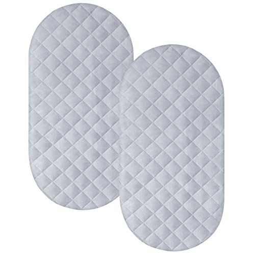 Image of Bassinet Mattress Pad Cover Fit for Hourglass/Oval Bassinet Mattress, Waterproof Bassinet Mattress Protector Quilted Bassinet Sheets (32"x17") 2 Pack for Boys & Girls, Gray