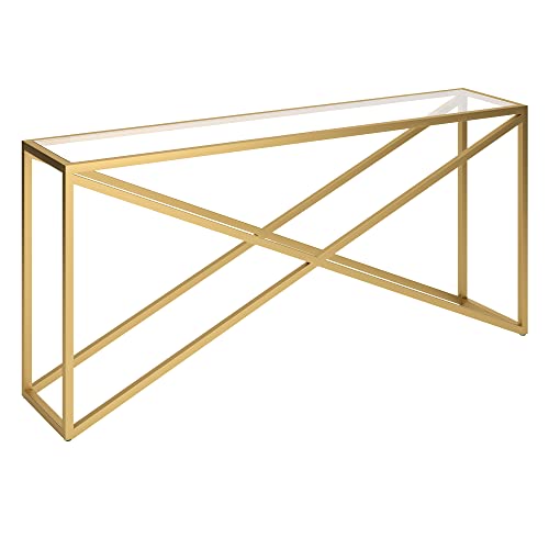 Image of Henn&Hart 64 inch Wide Rectangular Console Table in Brass, for Home, Living Room, Bedroom, Entertainment Room, Office