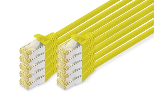 DIGITUS Câble LAN Cat 6A - 2m - 10 pièces - RJ45 Câble réseau - S/FTP Blindé - Compatible Cat-6 & Cat-7 - Jaune