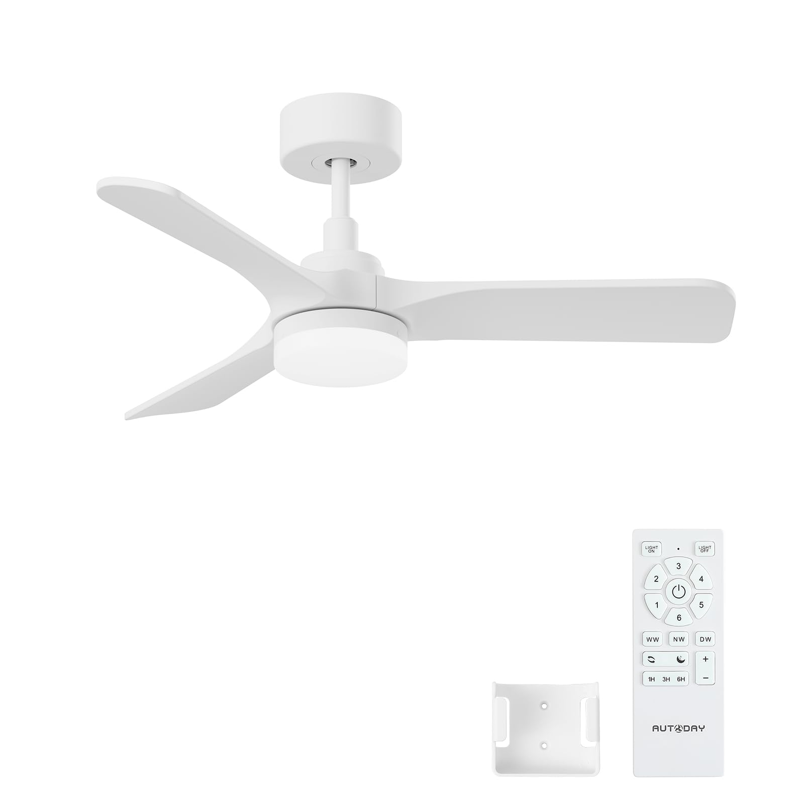 Ventilateur De Plafond En Bois Avec Lumière Led, Moteur Dc Silencieux, 24W Dimmable, 90Cm, 3 Pales En Bois, Télécommande Mémoire, 6 Vitesses, Minuterie, Extérieur
