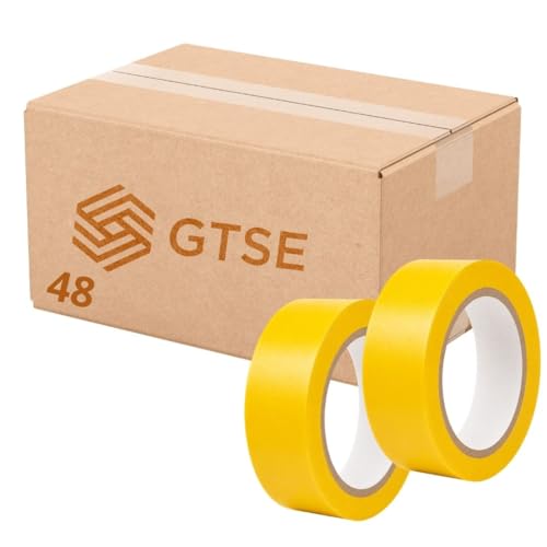 GTSE 1 inch x 108 ft Yellow PVC Vinyl Floor Tape, 48 Rolls, Safety Marking Tape, 6 mil Thick, Suitable for Dance Floors, Gyms, Warehouses, Sports Facilities