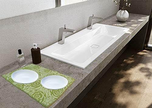 Image of Inditradition Kitchen Sink Utensil Drying Draining Mat | Microfiber Utensils Drying Mat, Green Printed (15 x 20 Inches)
