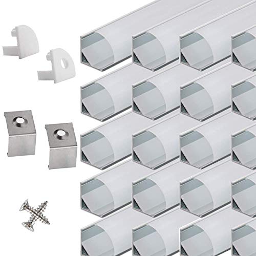 LED Aluminum Channel V - 40x1m Corner Profile Track with Milky PC Cover for Strip Lights Installation,Easy to Cut,Professional Look LED Strip Diffuser Cover with Complete Mounting Accessories