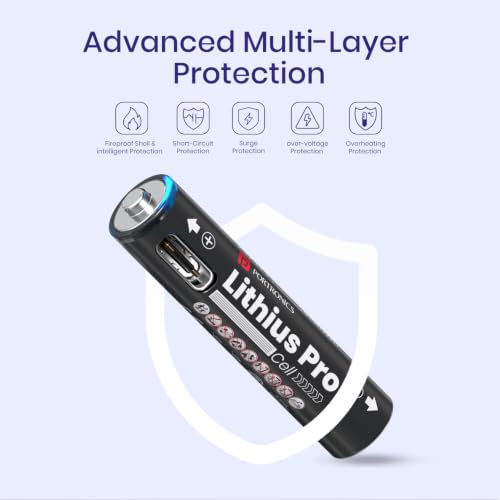 Image of Portronics AAA Lithius Pro Type C Rechargeable Batteries, Pack of 2, Lithium Ion Cell Composition, Upto 542mAh Capacity, Low Self Discharge, No Separate Charger Required (Black)