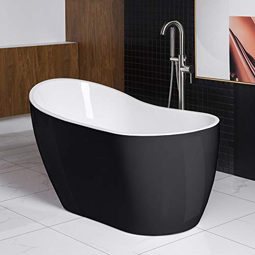 Woodbridge B-1807 Acrylic Freestanding Contemporary Soaking Tub with Brushed Nickel Overflow and Drain BTA1807-B, 54" Bathtub Black