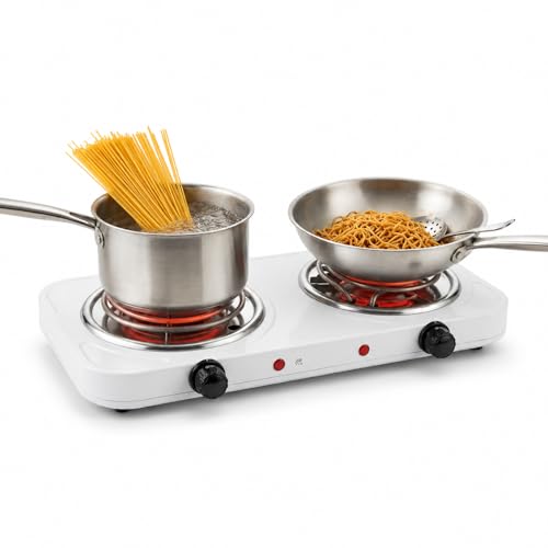 Image of Drumstone 𝟏𝟓 𝐘𝐞𝐚𝐫 𝐋𝐨𝐧𝐠 𝐋𝐢𝐟𝐞 𝐖𝐚𝐫𝐫𝐚𝐧𝐭𝐲, Dual Burner Electric Hot Plate, 2000W Countertop Cooker, Portable Cooking Stove with Temperature Control for Indoor Cooking