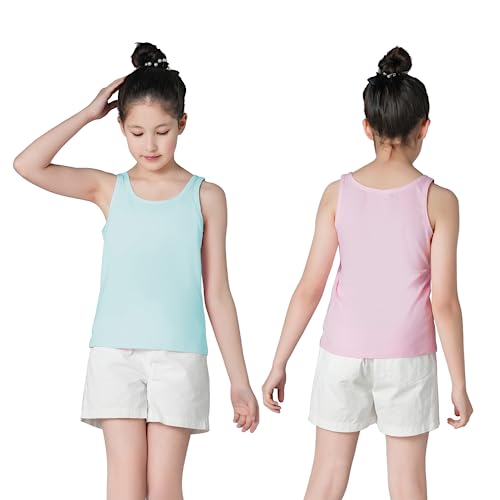 Image of QBK 6-16Years Girls Tank Top with Built in Bra Training Bras Cotton Camisole Built in Bra Undershirts with Shelf Bra
