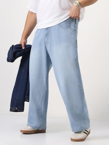 Image of Urbano Plus Men's Loose Baggy Fit Washed Denim Jeans Non-Stretchable