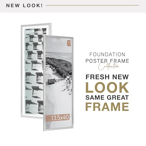 Image of MCS Foundation 13.5x40 Poster Frame Traditional Silver, Vertical & Horizontal Wall Hanging Large Picture Frame for Photos, Panoramics, Posters & Art Prints (1-Pack)