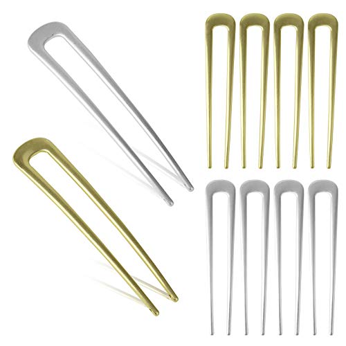 8pcs-Gold and Silver Metal U Shaped Hair Styling Pins Fork Sticks 2 Prong Updo Chignon Pins for Women Girls Buns Hair Accessories
