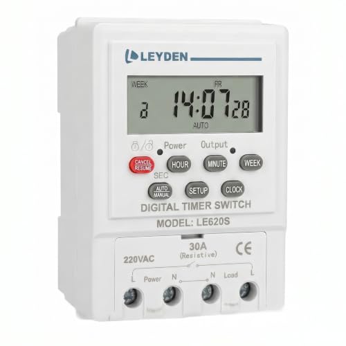 Image of LEYDEN LE620S 220VAC, Time Control Switch 24 Programs Per Day & Cyclic Function Switch for Industrial, Bells, Sirens, Motor, Fogger, Hydroponics System & Other Application