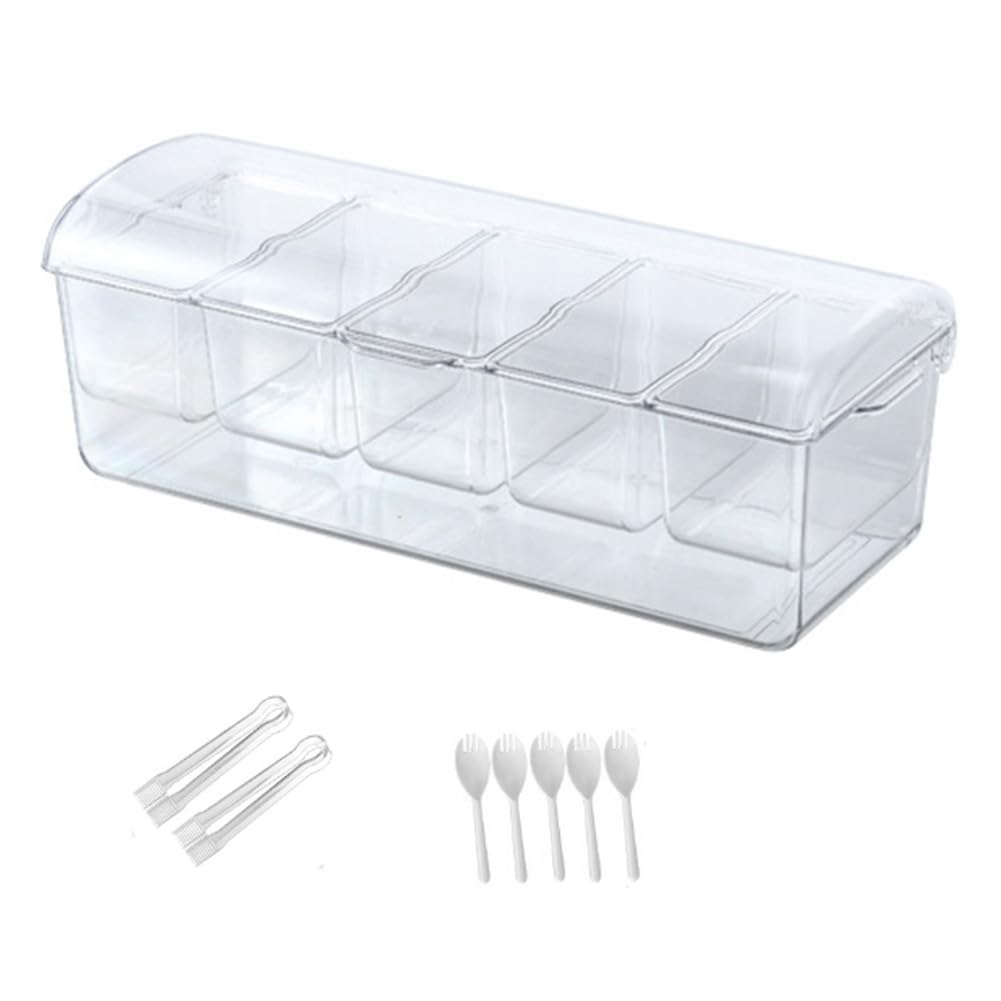 CTRLZS Condiment Tray with 5 Removable Compartments, Serving Platter with Lid, Serving Tray for Parties and Bar for Fruit Snack