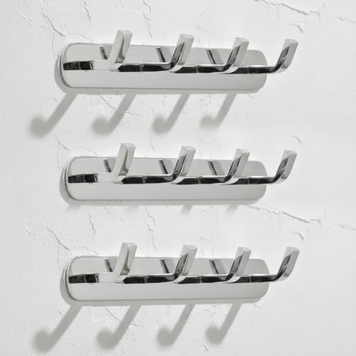 Image of SOSSI 4-Pin Cloth Hanger, Wall Mounted Hooks Rail with 4 Hooks for Bathroom, Key Holder, Cloth-Towel Hanger, Robe Hook (Pack of 3) (Chrome)