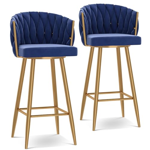 Taburetes giratorios de terciopelo moderno para comedor de cocina y pub, 75 cm de altura con patas negras