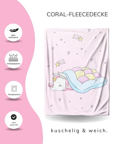 MTOnlinehandel Einhorn Decke 150x200 cm ☆ Geschenke für Mädchen, Fleece-Decke flauschig in rosa, Kuscheldecke Teenager ☆ Kuscheldecke Regenbogen ☆ Geburtstagsgeschenk Unicorn