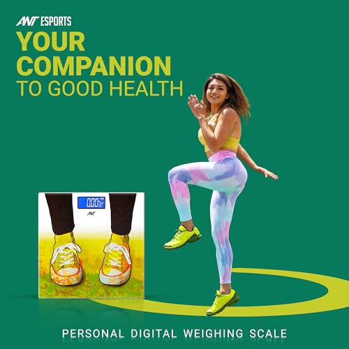 Image of ANT Flora Sports Digital Bathroom Weighing Scale, 180 kg Capacity, High Precision Sensors, Wide LCD Display, 5 mm Tempered Glass Body Weight Machine for Home & Gym with 30 Months Warranty