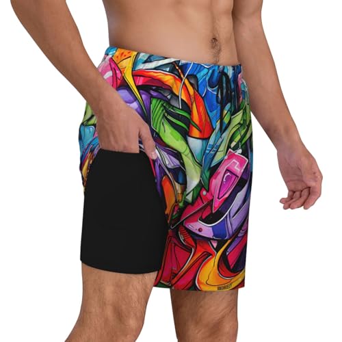 Graffiti Drawing Built-in Compression Lining Men's Double Swim Trunks Shorts Beach Shorts with Two Pockets3