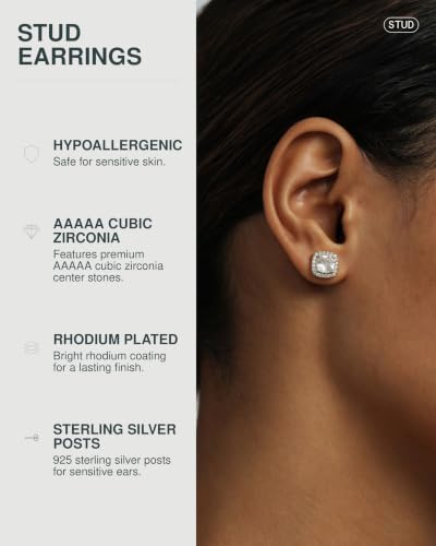 Image of PAVOI 14K Gold Plated 925 Sterling Silver Post Brilliant Round Faux Diamond Halo Earrings - Premium Cubic Zirconia