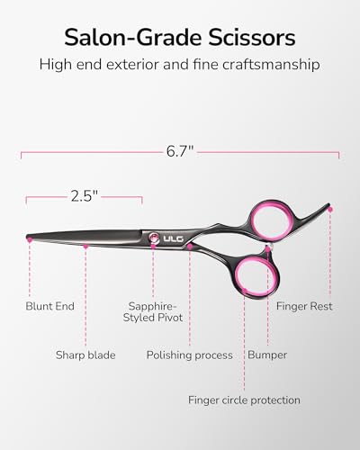 Image of Hair Cutting Scissors, ULG Professional Hair Scissors 6.5 inch Right-Hand Razor Edge Barber Shears Salon Hair Cutting Shears Made of Japanese Stainless Steel, Hand Sharpened Black-Pink