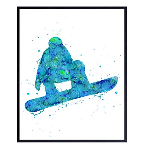 Watercolor Wall Art Print - 8x10 Unframed Photo - Great Gift For Skiers And Snowboarders- Chic Home Decor