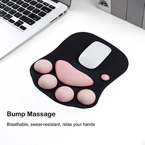 Cute Ergonomic Mouse Pad Wrist Support, Cat Paw Mouse Pad With Wrist Rest, Comfortable Computer Mouse Pad For Laptop, Pain Relief Mousepad For Office & Home(Black+Cherry Pink) #TOP5