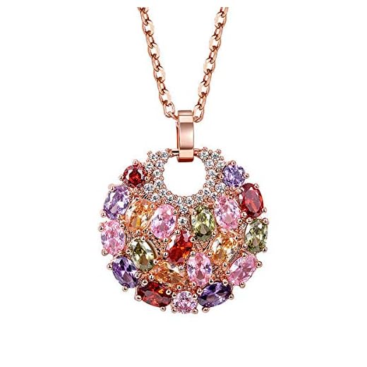 Mecool Collier Pendentif Collier Or Rose Collier Zircon cubique Collier Pendentif Rond Multi-Pierre