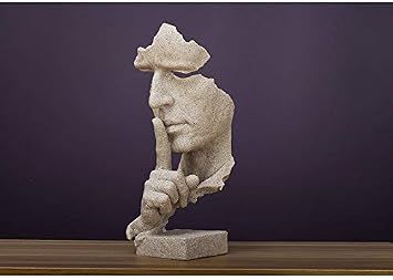 SMRTHMRT Creative and Abstract Face Statues & Hand Sculptures for Home Decor,Silent Man Figurine (Sandstone-Small)