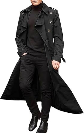 Maiyifu-GJ Mens Fall Winter Trench Coat Slim Fit Double Breasted Long Jacket Casual Lightweight Windbreaker Overcoat