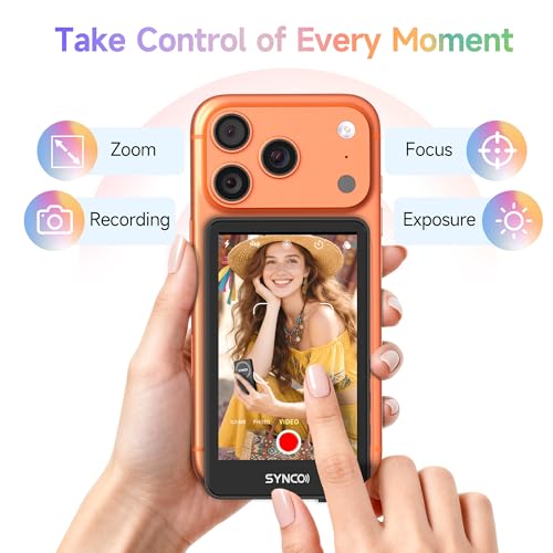 Image of SYNCO Xview Selfie Monitor Screen for iPhone 7-17 Series, Touchscreen Secure Private Wireless P2P, 4K /1080p Magnetic Back Camera Vlog Monitor with 164FT Range for YouTube TikTok Live Streaming