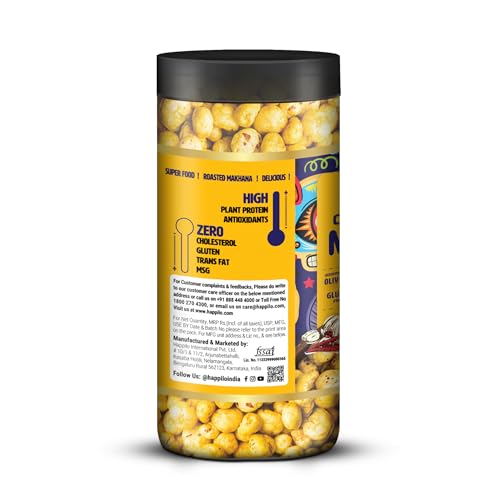 Image of Happilo Premium Makhana Chilli Garlic Jar 80g | Roasted Foxnuts, Phool Makhana | Healthy Snacks | Low Calorie, Vegan, Spicy & Tasty (Pack of 2)