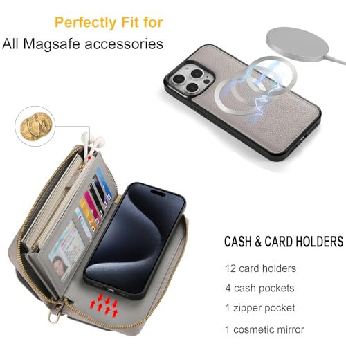 Reeginch Crossbody Wallet Case For Iphone 16 Pro Max, Magnetic Detachable Floral Pu Leather Phone Case With Rfid Blocking Card Holder Wristlet Mirror Flip Zipper Shoulder Purse Bag For Women thumb #2