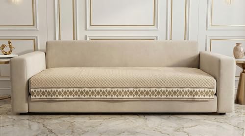 Image of KINGLY Sofa Cover for 4 Seater | Quilted Velvet Seat Cover | Anti-Slip Sofa Mat with Back Elastic | Thick Fabric Sofa Protector | Washable Couch Cover | Cream Beige