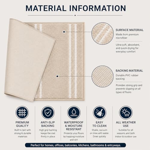 Image of DecorTwist Mosaic Super Soft Microfibre Bath Mat | 2000 GSM Anti-Skid, Quick Dry & Water Absorbent | Non-Slip Mat for Bathroom, Bedroom & Kitchen Floor | 60x40 cm | Style 1 Beige| Pack of 1