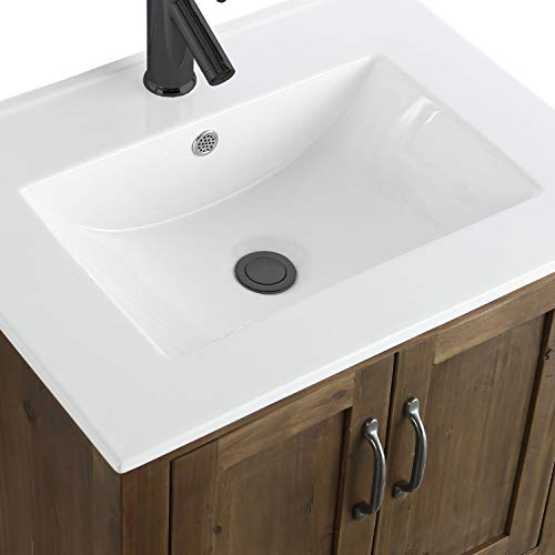 Luca Kitchen & Bath Lc24Trp Wellesley 24" Reclaimed Wood Modern Farmhouse Bathroom Vanity In Walnut With Integrated White Porcelain Top #TOP5