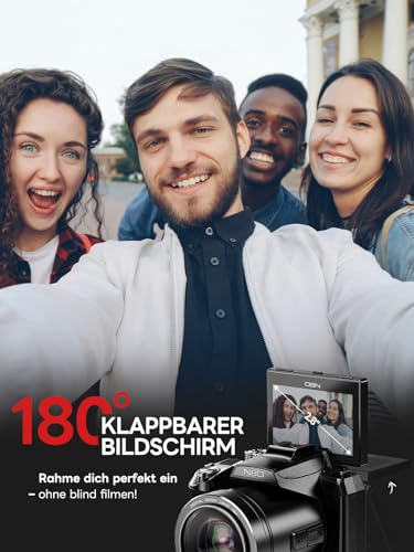 NBD 8K Digitalkamera 64MP mit Autofokus & 16X Zoom, F1.8 Nachtsicht, WiFi – Leichtes 500g Vlogging Kit inkl. 64GB Karte + 2 Akkus (Schwarz)