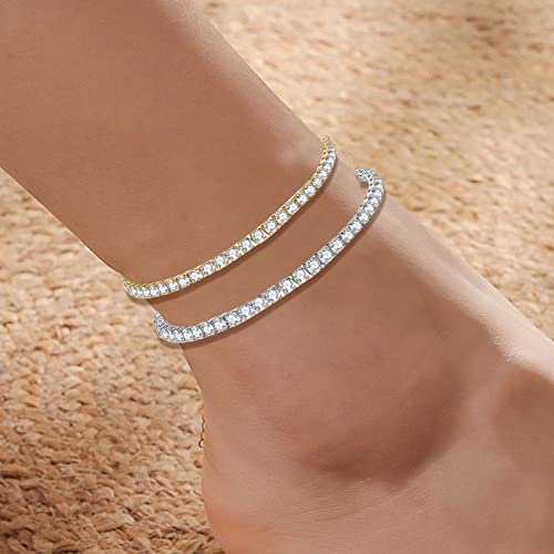 Sora Tuki Tennis Ankle Bracelets For Women Silver Anklets For Women Tennis Anklet Silver Rhinestone Anklet Crystal Anklet Diamond Anklets For Women Silver Anklet Bracelet Feet Jewelry #TOP2