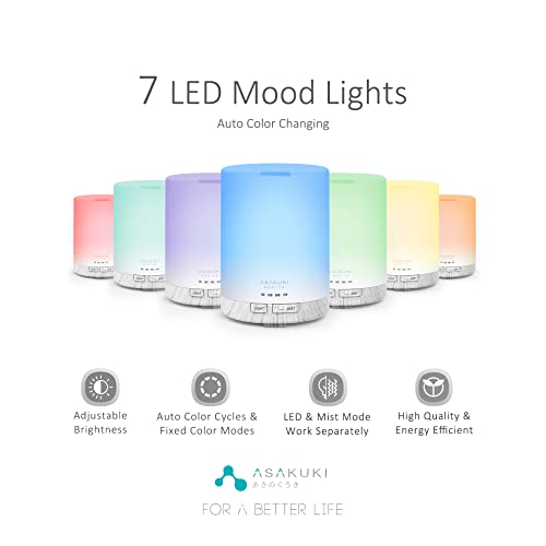 Asakuki 300Ml Essential Oil Diffuser, Quiet 5-In-1 Premium Humidifier, Natural Home Fragrance Aroma Diffuser With 7 Led Color Changing Light And Auto-Off Safety Switch #TOP1