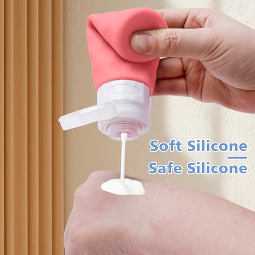 Image of Silevoler Travel Bottles for Toiletries, 4pcs Tsa Approved 3oz Travel Size Containers, BPA Free Leak Proof Premium Silicone Bottles, Refillable Liquid Squeezable Accessories W /Toiletry Bag (Red)