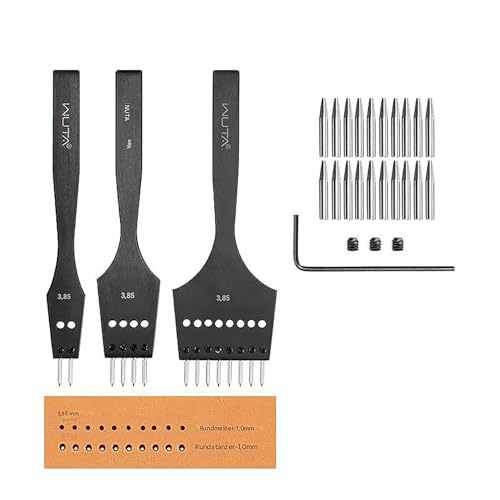 WUTA 3. Gen. Multifunktional Leder Locher Werkzeug Set Profi Leder Stanz Werkzeug mit Wechselbaren Einsätzen für DIY Lederhandwerk(3.85mm-2+4+8)