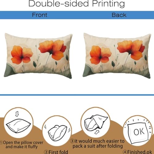 Housse de coussin 40x70 orange brûlée en lin doux pour canapé - 7