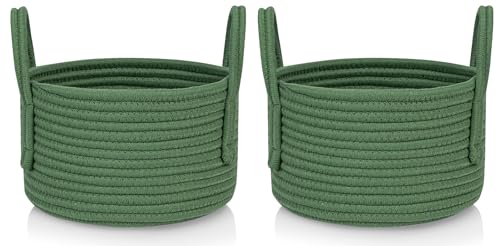 Image of CubesLand Small Woven Baskets,Cute Green Baskets Set 2,Cube Organizer Basket Bin,Soft Toys Storage Basket,Baby Nursery Basket Bin,Home Decor9.5x5.51 (0905)