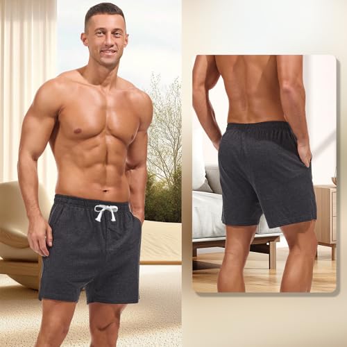 Image of AMY COULEE Mens Lounge Shorts 4 inch Pajama Lightweight Cotton Sleep Bottoms with Pockets