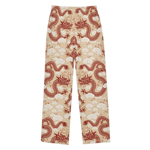 visesunny Boys' Pants Dragon Paper Cut Jogger Pants Elastic Waist Long Bottoms Trousers with Pockets S