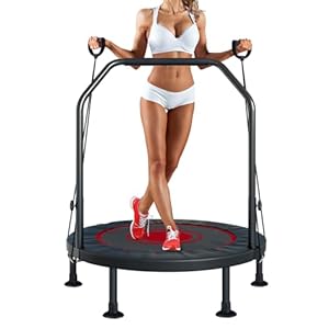 Mini Trampoline 40″ Foldable Fitness Trampoline Indoor Small for Exercise Workout Fitness with 2 Resistance Bands, Indoor Outdoor Exercise Rebounder Workout for Adults