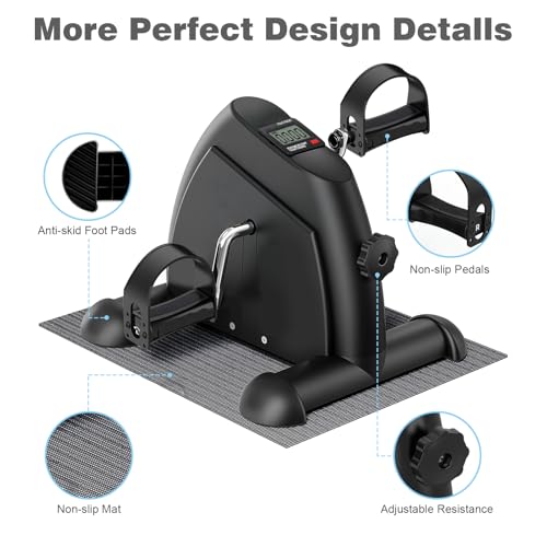 Image of Mini Exercise Bike: Portable Under Desk Bike Pedal Exerciser Foot Cycle Arm & Leg Pedal Exerciser with LCD Screen Displays & Adjustable Resistance for Home /Office