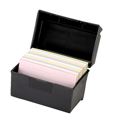 Oxford 01351 Plastic Index Card Flip Top File Box Holds 300 3 x 5 Cards, Matte Black, Pack of 4 (01351)