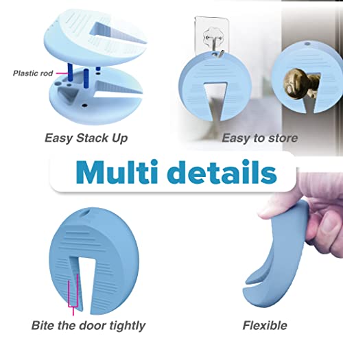 Image of Neobay Upgraded Silicone Door Pinch Guard and Door Stoppers 2 Functions in 1 with 2 Free Hooks, Heavy Duty Finger Pinch Guard Prevents Finger Pinch Injuries, Slamming Doors. 2 Packs, Blue