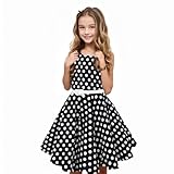 Girls Vintage Dresses Girls' Special Occasion Dress 50s Retro Kids Dresses Swing Rockabilly Sleeveless, Black Polka Dot, Size 6