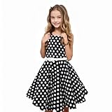 Girls Vintage Dresses Girls' Special Occasion Dress 50s Retro Kids Dresses Swing Rockabilly Sleeveless, Black Polka Dot, Size 10