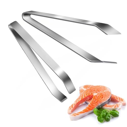 Juego de 2 pinzas de hueso de pescado, alicates profesionales planos e inclinados de acero inoxidable para trucha de salmón de cocina (acero inoxidable, juego de 2 piezas)